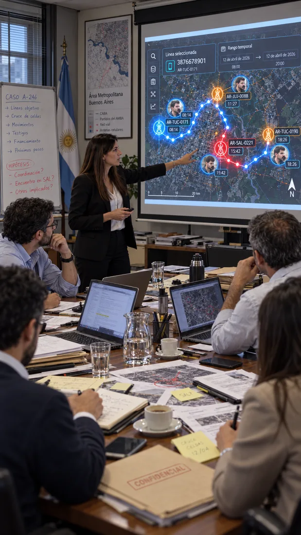Equipo que revisa una visualización durante una reunión